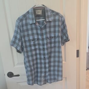 Men's Blue and Gray Checkered Casual Shirt